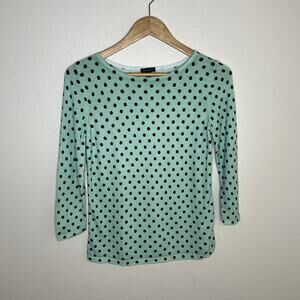 Talbots Mint Green Black Polka Dotted 3/4 Sleeve Tee Size XS